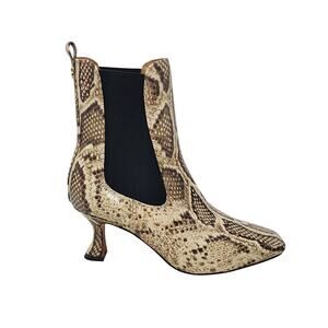 Sam Edelman Lani Snake Print Leather Ankle Booties Stone Square Toe Size US 8